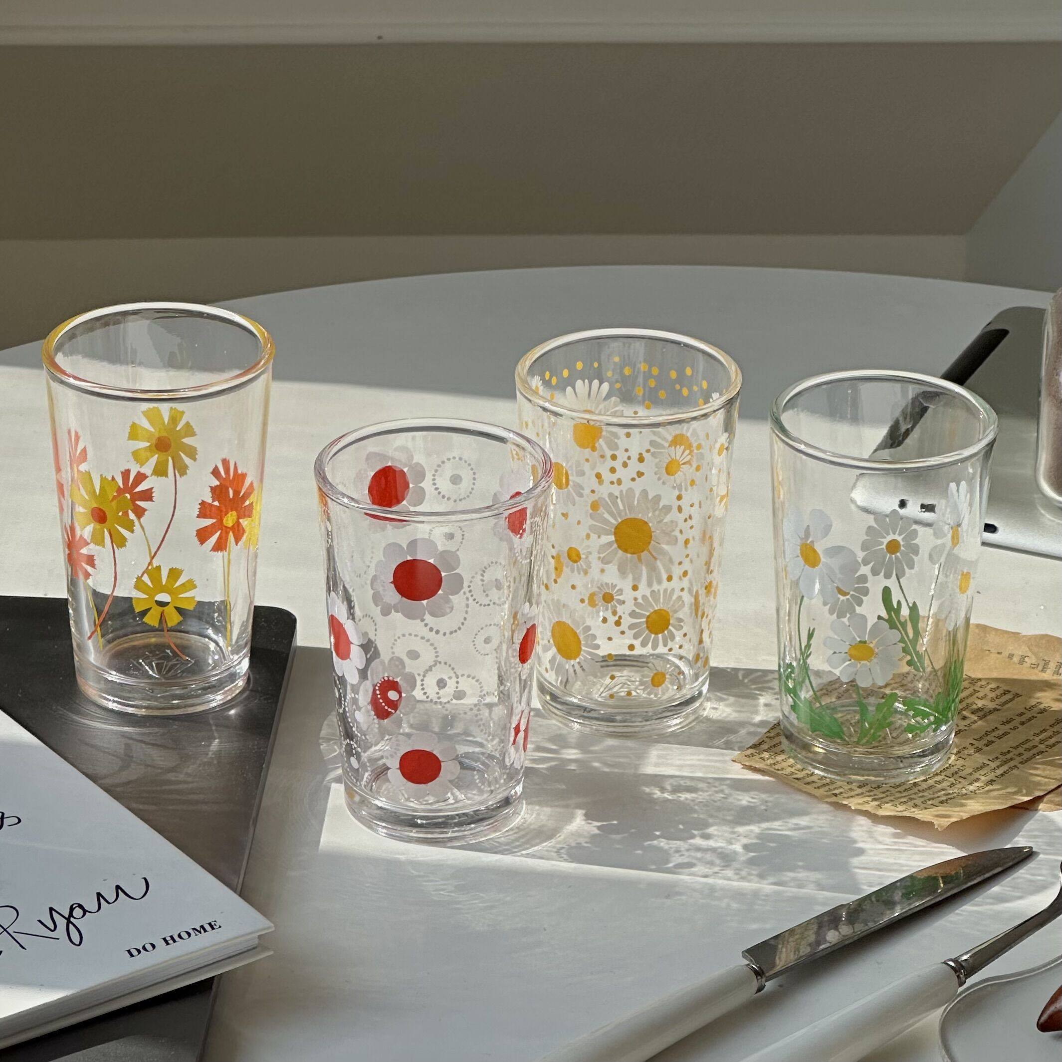 日式复古绘画玻璃杯家用耐热水杯印花饮料杯子啤酒杯早餐牛奶杯