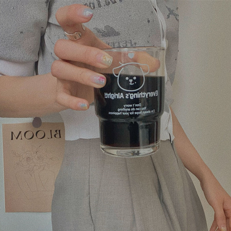 一切都好网红玻璃水杯 ins韩式拿铁咖啡杯耐热印花杯子可定制图案