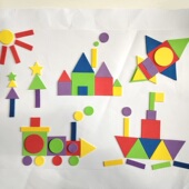 850片 几何图形贴纸形状贴海绵纸小学幼儿园圆形三角正方长方 套