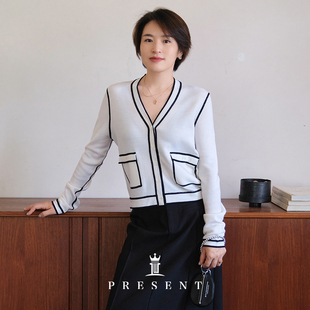 女 老宝娘家 C匠心轻薄羊毛小香度假风简约针织开衫 外套25春款