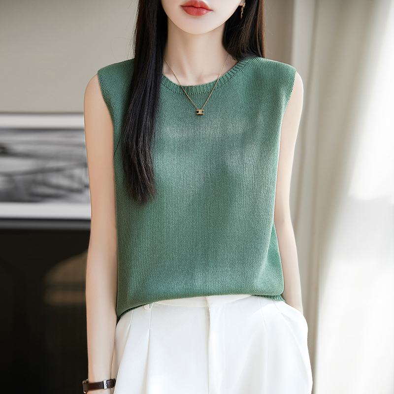 天丝亚麻针织吊带背心女夏外穿2025新款内搭短款无袖打底衫上衣潮