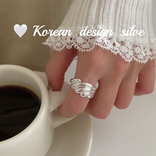 日系韩版重工设计简约开口指环 S925纯银 海浪戒指女 叠戴高级感