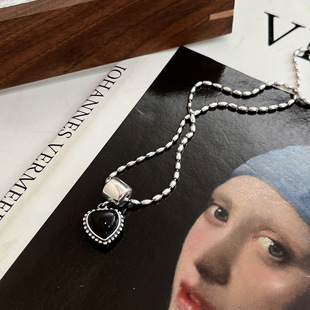 原创设计夏季新款S925黑玛瑙爱心项链女时尚简约ins百搭 单个吊坠