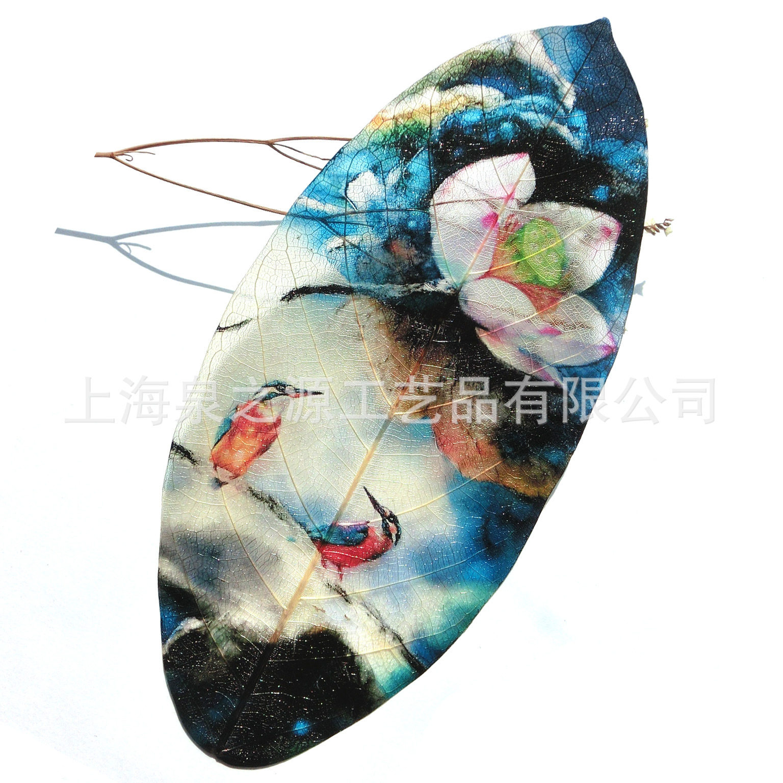 翠鸟荷花图树叶标本画芯双面欧式油画生日出国创意礼品定制