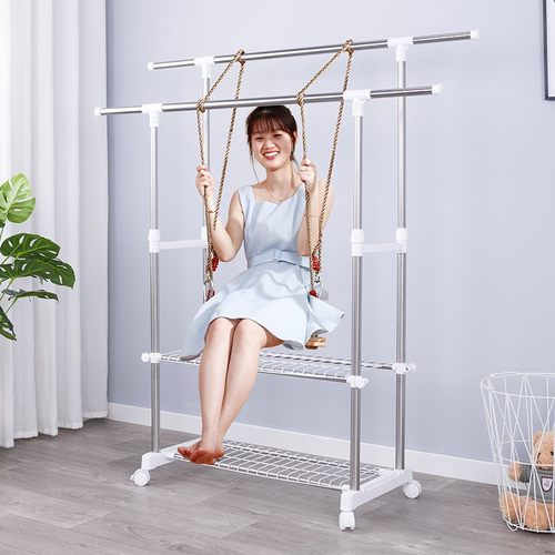 友利特不锈钢双杆伸缩移动晾衣架