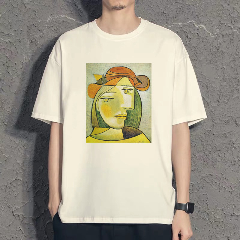 咪咪油画风毕加索周边宽松大码短袖上衣男女情侣装闺蜜装T恤