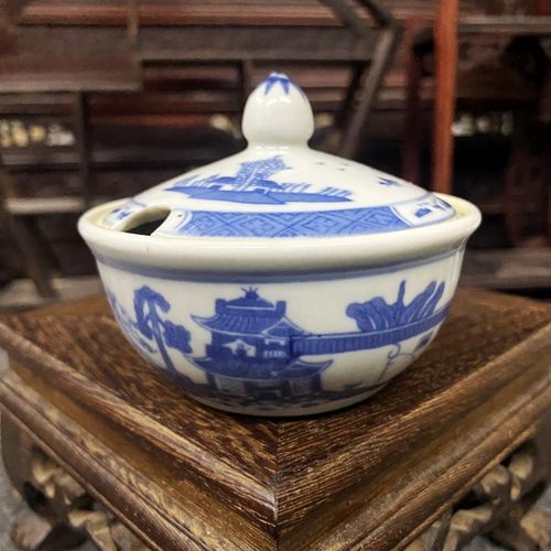 景德陶瓷器567老厂瓷青花梧桐桌面摆件怀旧出口台湾创汇时期少见