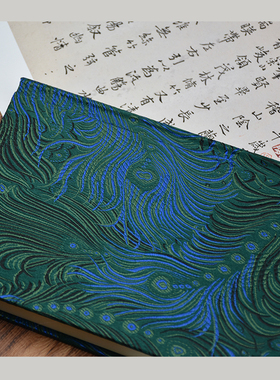 六棵树 绸缎布艺复古墨绿色羽毛国风A5硬面抄手工本手账日记本子