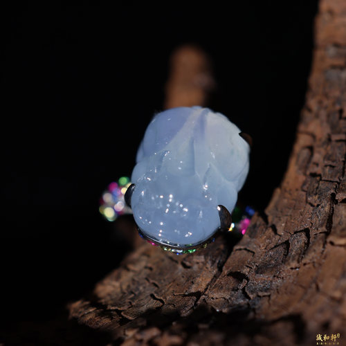 天然A货缅甸翡翠玻璃种貔貅戒指