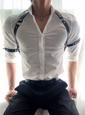 男生肩带体育生1M臂环铆钉项圈健身胸带肌肉男可调束缚背带三件套