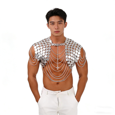 男士夜店闪亮仿皮露脐肩甲项链