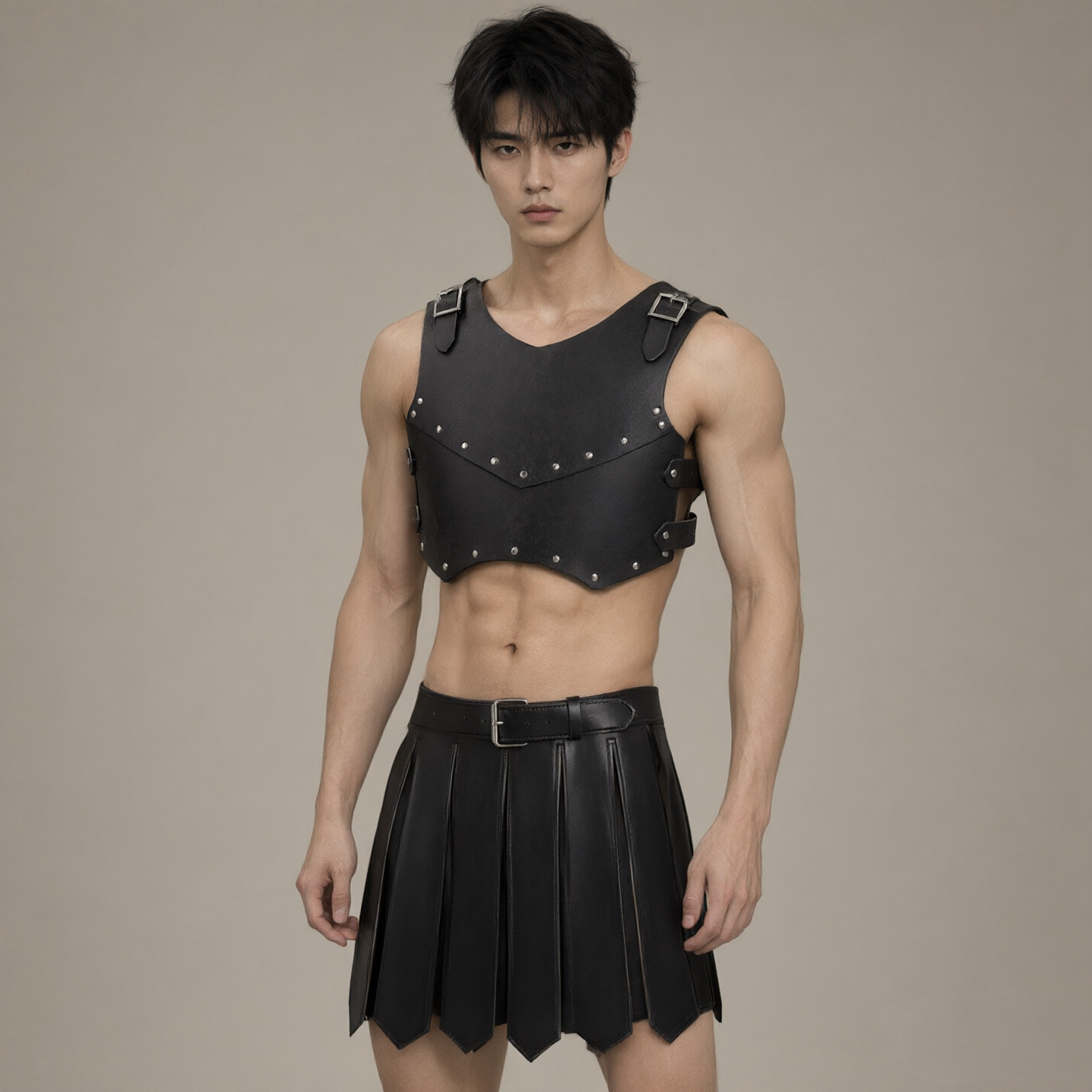 万圣节cos服装男 角斗士铆钉胸甲皮裙套装 舞台演出拍照护甲道具