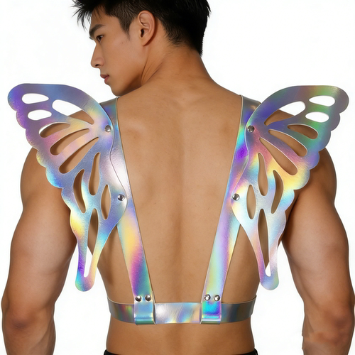 PU皮天使翅膀反光束缚肩带COS