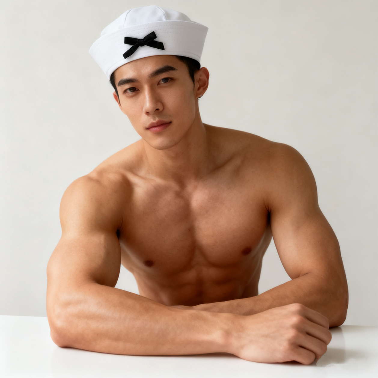 角色扮演白水手帽蝴蝶结船锚卷边船长帽圣诞万圣节帽子瓜皮帽礼帽