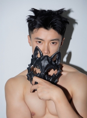 万圣节圣诞面具二次元COS半脸面罩猛虎夜叉天狗狼人拍照造型道具