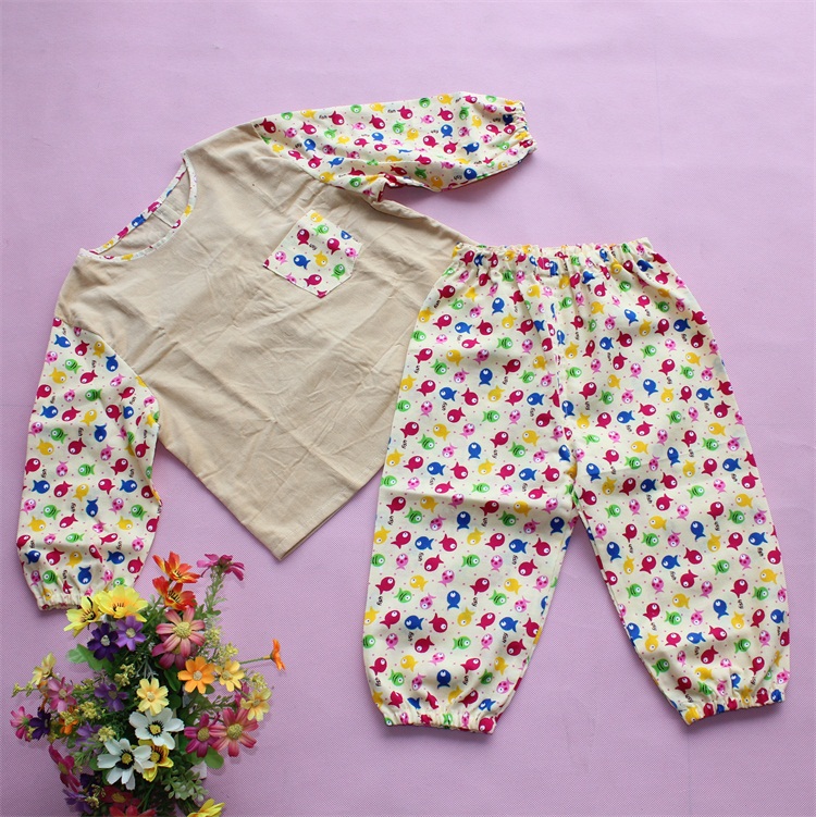 宝宝纯棉罩衣罩裤套装条绒包邮