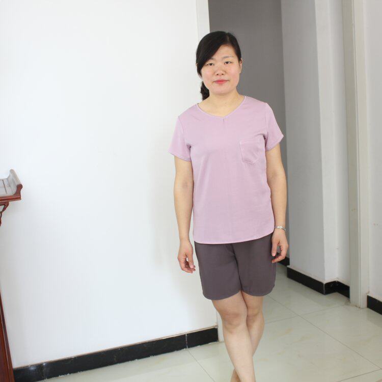 2018款女士纯绵绸套装女式纯色短袖短裤夏季V领人造棉棉绸家居服
