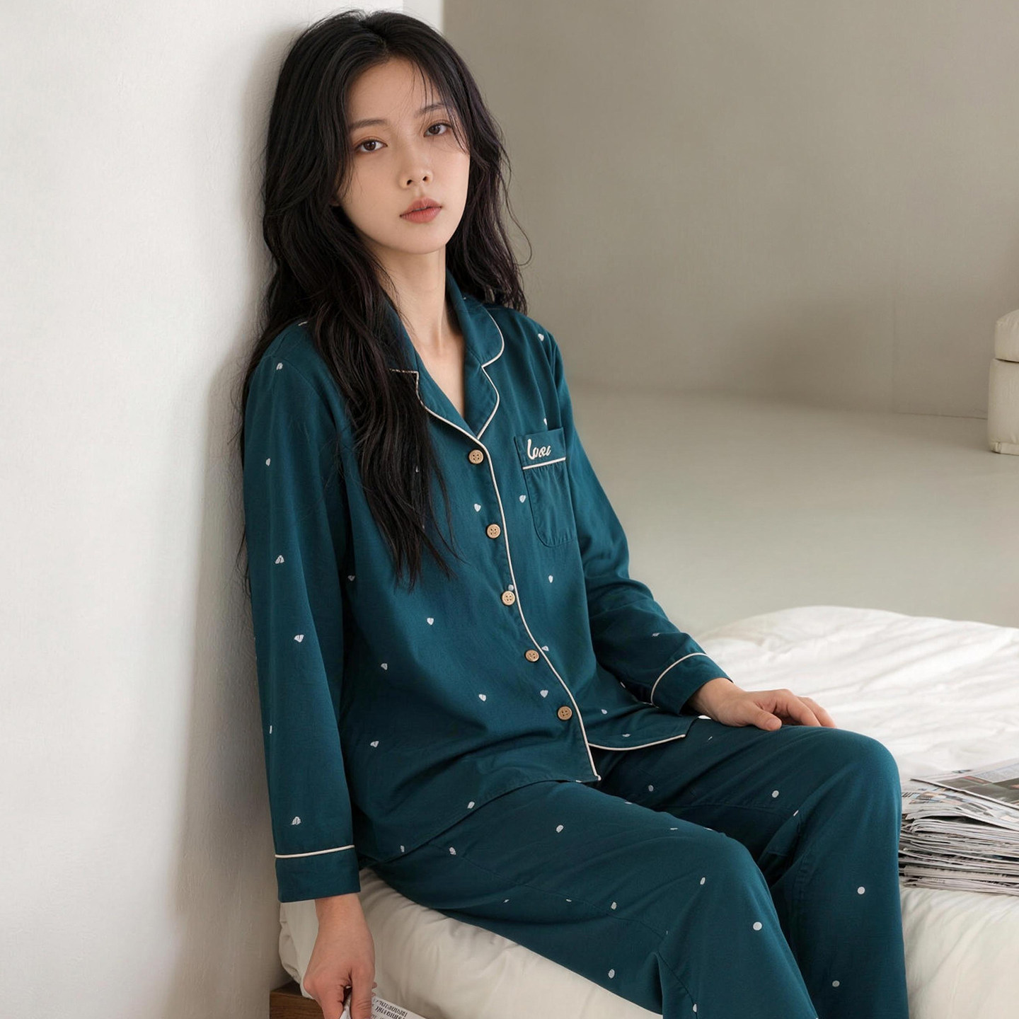 妈妈睡衣女爱心长袖长裤纯棉套装中年妇女士全棉休闲春秋季家居服