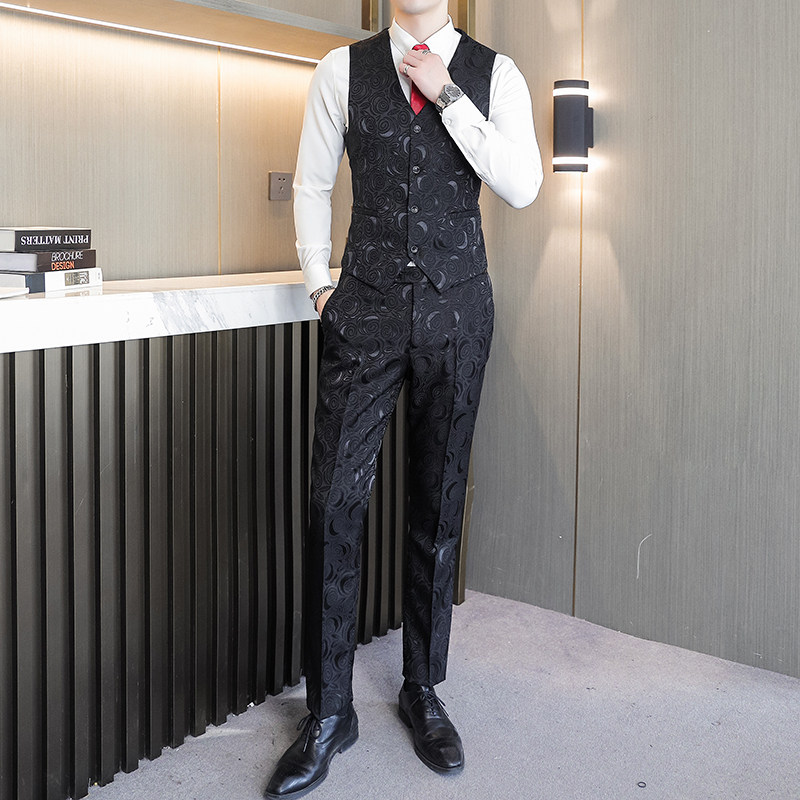 韩版修身商务休闲西装套装男新郎伴郎西服马甲两件套大码免烫西裤