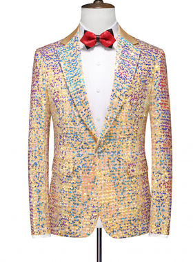 帅气西服外套男装亮片歌手主持人司仪舞台表演出服影楼艺考礼服男