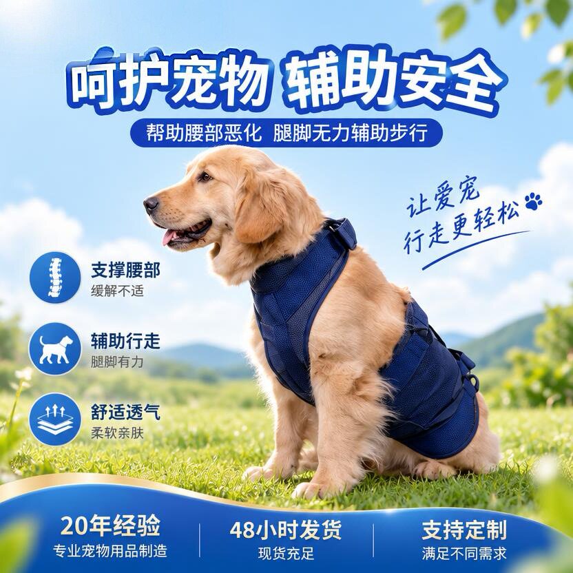 瘫痪狗狗助力背带 老年犬上下楼辅助牵引带 关节炎行走支撑胸背带