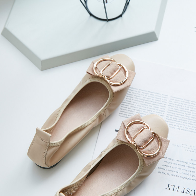 显瘦真皮平头浅口单鞋女蝴蝶结平底坡跟软皮低跟百搭蛋卷豆豆鞋夏在类目 女鞋, 低帮鞋中 - 来自Buy2taobao.com提供专业的淘宝代购服务