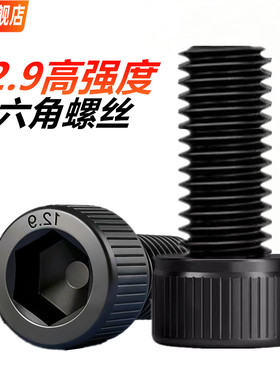 黑色12.9级全牙内六角螺丝加长杯头螺钉M3M4M5*4X5X6X8X10X12X100