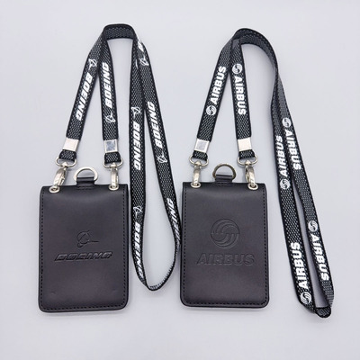 新BOEING波音空客航空公司双层真皮民航证件卡套网格双钩机场挂绳