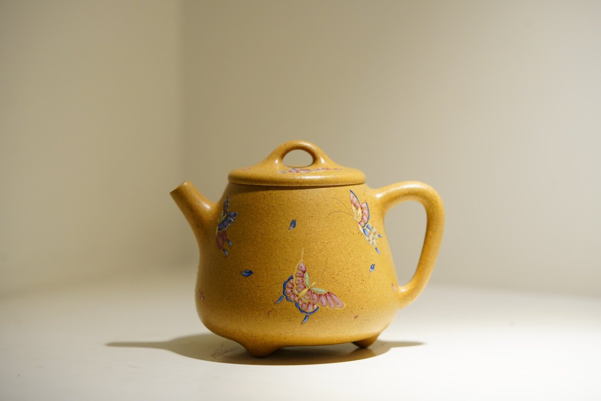 蜜糖紫砂|女士茶器(蝴蝶石瓢)黄金段150c宝石釉珐琅彩