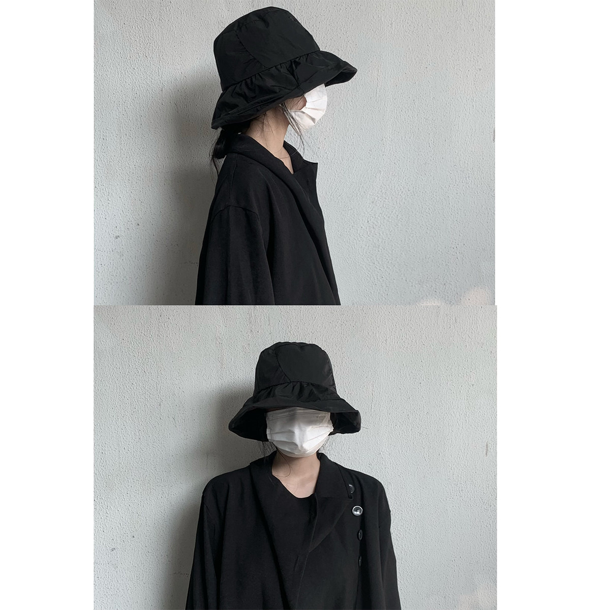 threepound/ 可折叠山本耀司渔夫帽暗黑系小众遮阳防晒盆帽男女夏