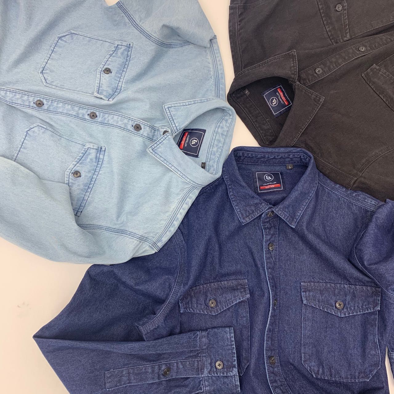 阿美咔叽牛仔衬衫宽松工装大码美式休闲秋季厚重磅黑色长袖衬衣男