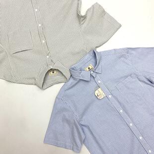 衬衣潮 男全棉牛津纺细条纹宽松短袖 日式 阿美咔叽日系复古青年衬衫