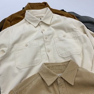 全棉条绒衬衣 休闲长袖 重磅灯芯绒衬衫 男秋冬阿美咔叽复古宽松大码