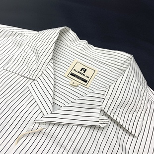 男日系复古透气古着古巴领宽松半袖 衬衫 女上衣 全棉细条纹短袖 夏季