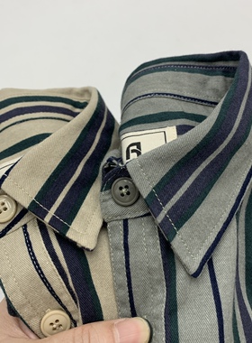 Vintage 条纹衬衫男美式阿美咔叽日系复古全棉宽松长袖休闲衬衣男