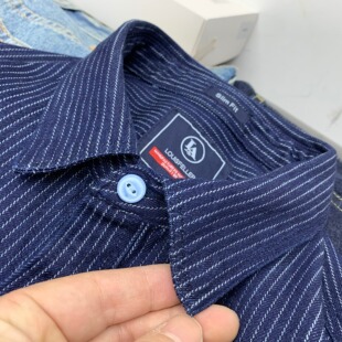 阿美咔叽日系复古风工装衬衫原色牛仔纯棉竖条纹原宿宽松长袖衬衣