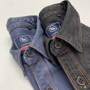 牛仔宽松深灰色衬衣 重磅机车款 阿美咔叽牛仔衬衫 男全棉重水洗工装