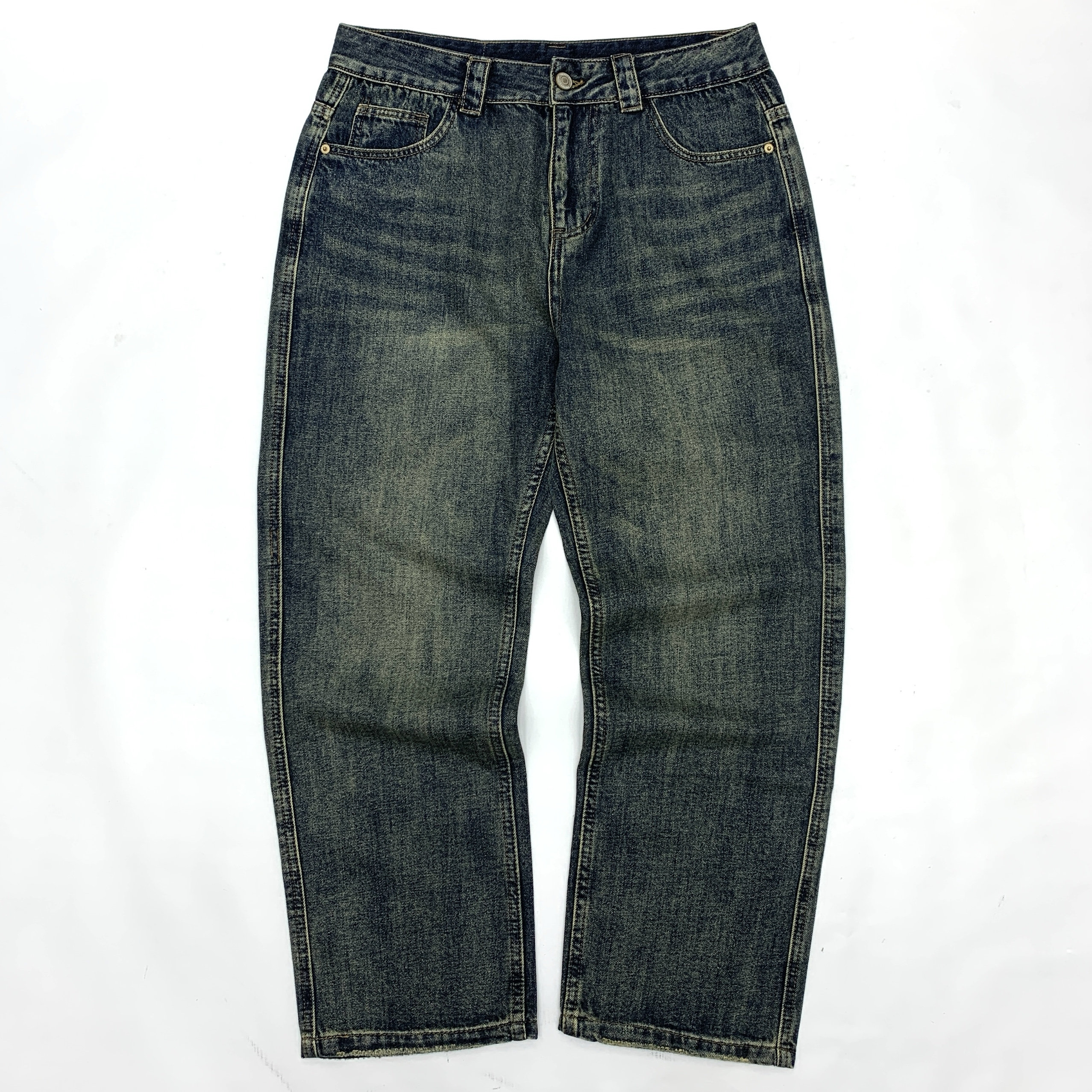 美式复古重磅水洗做旧牛仔裤男日系复古宽松直筒阔腿拖地老爹长裤,男装,牛仔裤,淘宝优惠券,粉丝福利购,淘宝优惠卷