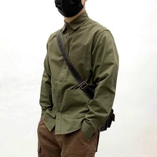休闲山系复古多口袋宽松外套 男重磅全棉斜纹长袖 阿美咔叽工装 衬衫