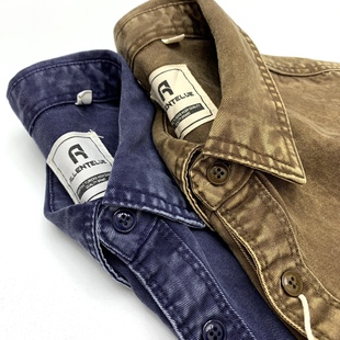 阿美咔叽日系复古工装 男西部牛仔风格 双口袋衬衣 做旧水洗衬衫 美式