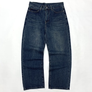 拖地裤 复古深蓝阔腿宽松直筒休闲百搭老爹长裤 男美式 大直筒牛仔裤