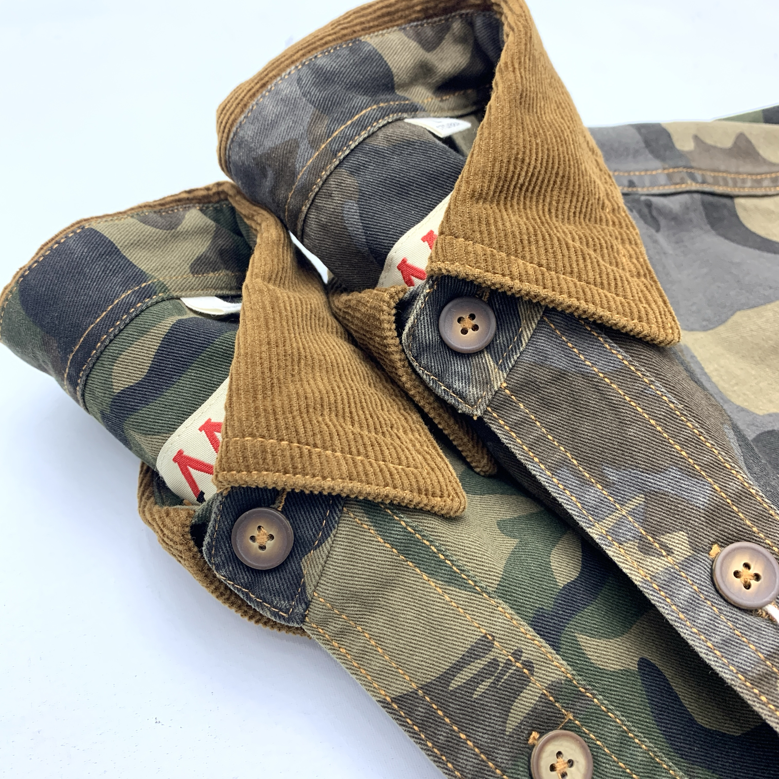 美式复古迷彩衬衫男灯芯绒翻领