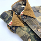 美式 男灯芯绒拼接翻领全棉宽松情侣百搭户外休闲外套 复古迷彩衬衫