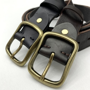 日字扣铜扣腰带简约毛边做旧裤 复古手工皮带男士 带 美式 头层牛皮