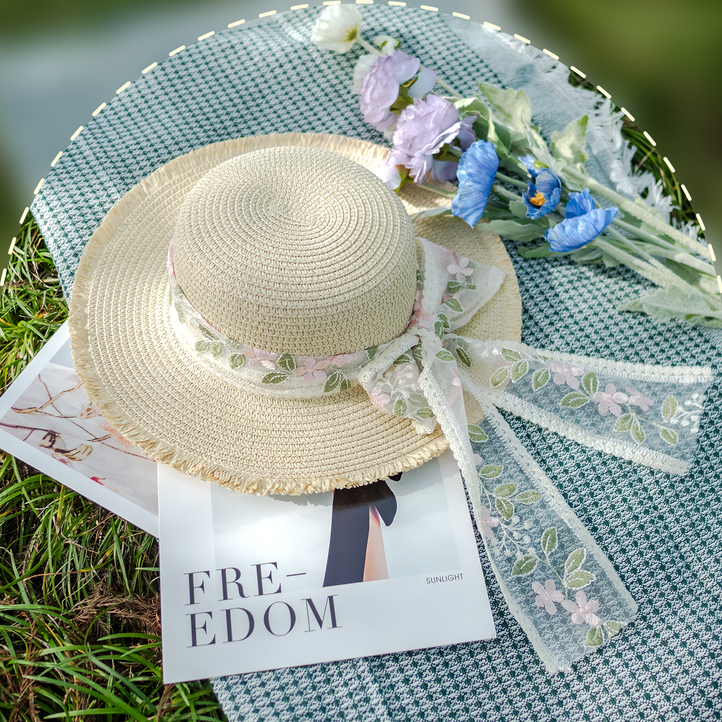 平平仄仄夏季绣花蕾丝编织草帽