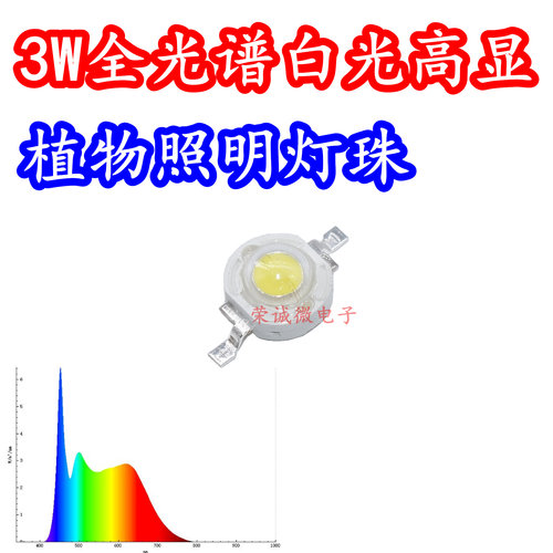 3W大功率LED灯珠全光谱高显指植物高亮正白光护眼照明全波段灯芯