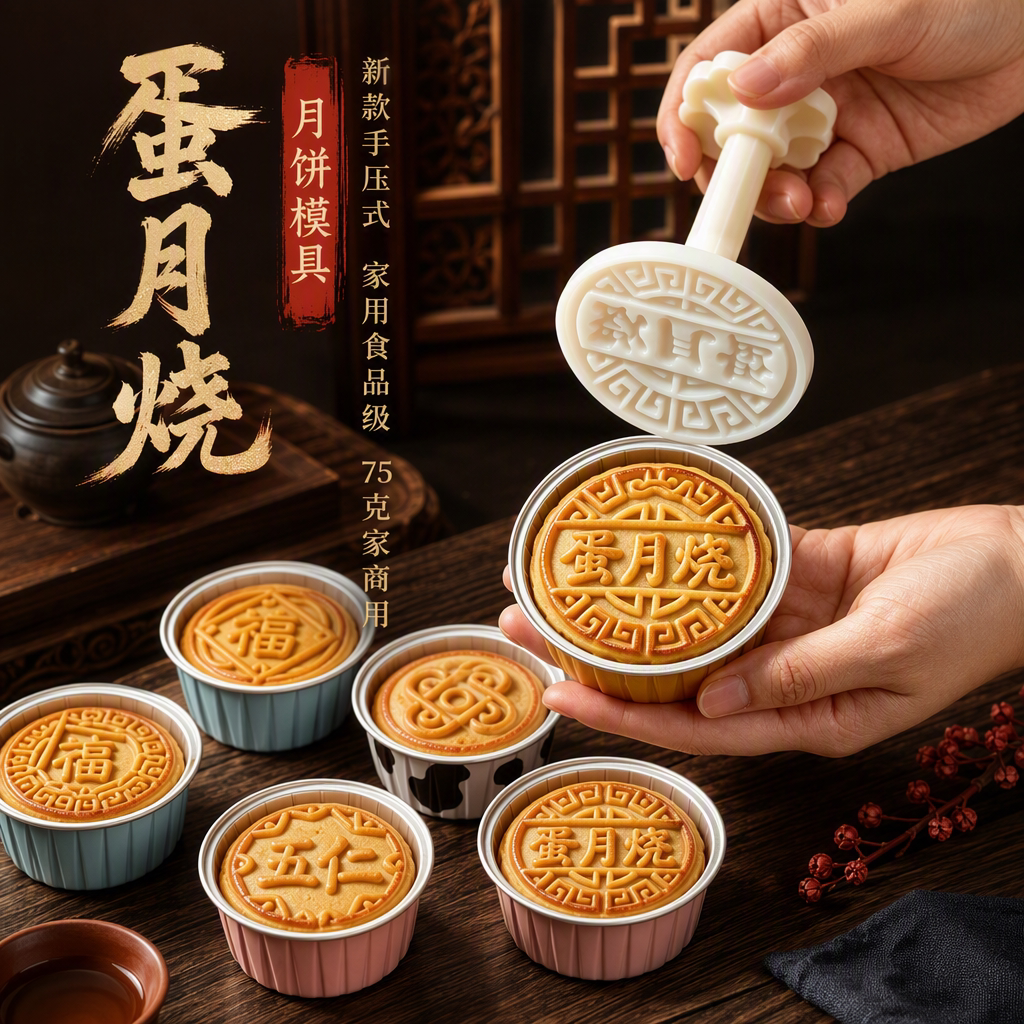 新款中秋蛋月烧手压广式模具月饼模食品级按压磨具月饼模压家商用