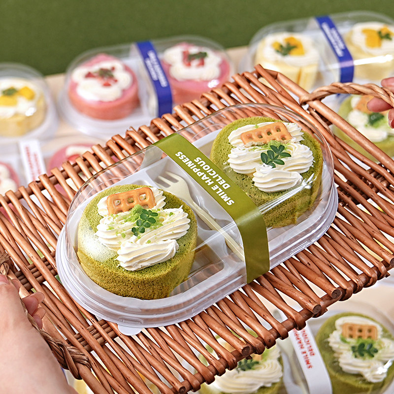 蛋糕卷包装盒双格虎皮瑞士卷打包小盒子单个西点透明甜品切块烘焙