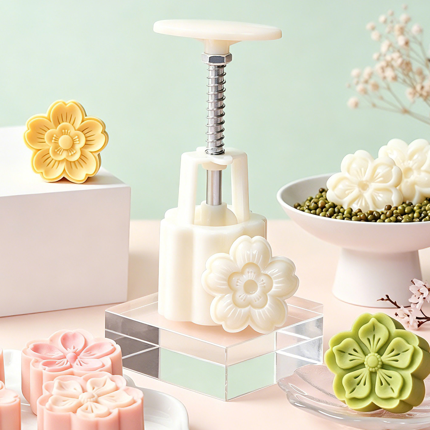 2026新款樱花月饼模具手压式绿豆山药糕冰皮点心辅食压花造型烘焙