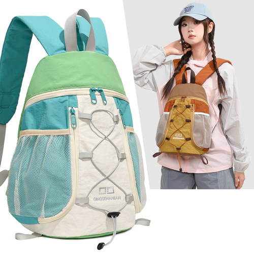 女款轻量多功能撞色登山双肩包
